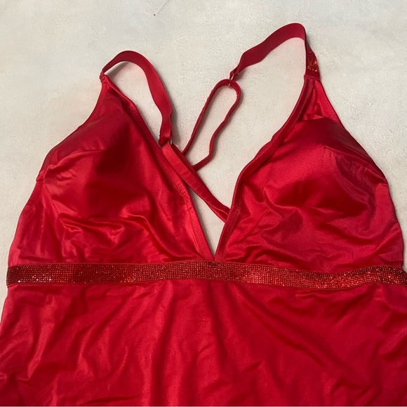 New! Victoria’s Secret Red Shine Strap Plunge One Piece Swimsuit 3683 - Picture 3 of 8
